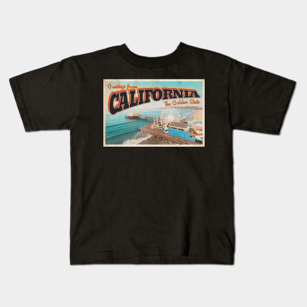 Greetings from California - Vintage Travel Postcard Design Kids T-Shirt by fromthereco